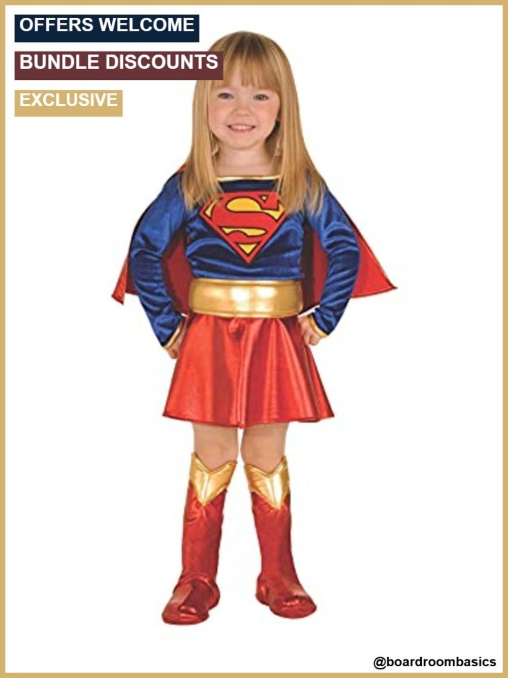 Toddler Supergirl Costume Dress with Cape and Boot Tops